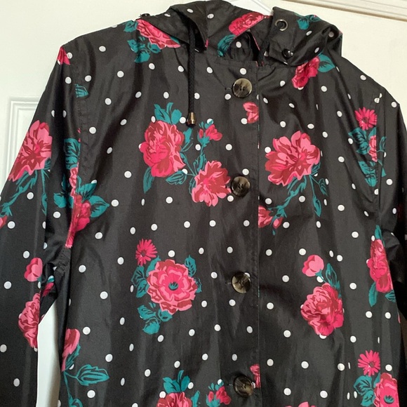 Capelli New York Hooded Belted floral dots Rain Trench Coat jacket size Medium - Picture 6 of 16